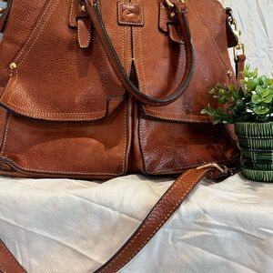 Dooney & Bourke Florentine Clayton Tan Leather Satchel with Gold Details